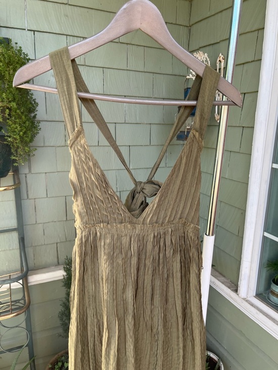 NWOT Free People Frankie Pintuck Cotton Olive Green Maxi Dress - Picture 7 of 16
